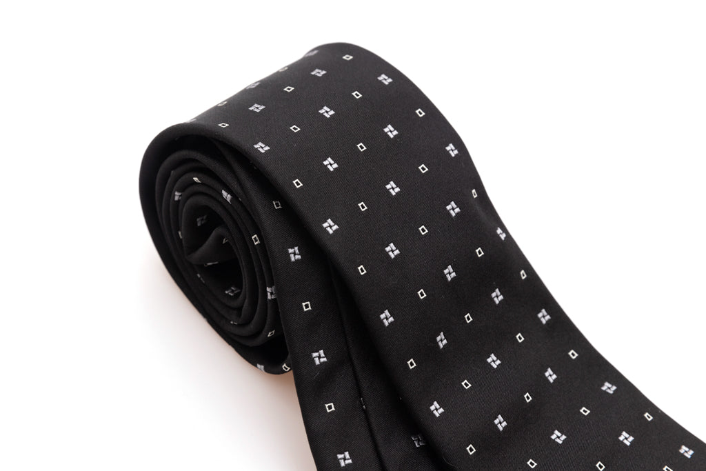 Black tie with white geometry in pure silk