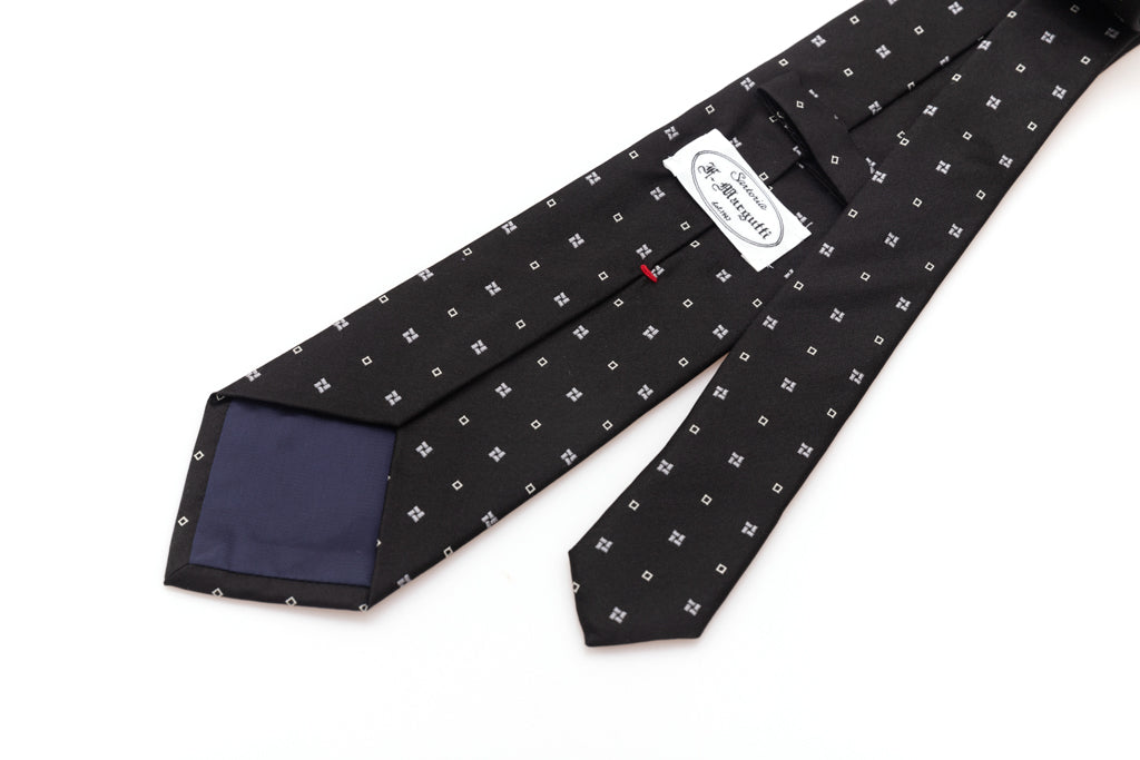 Black tie with white geometry in pure silk