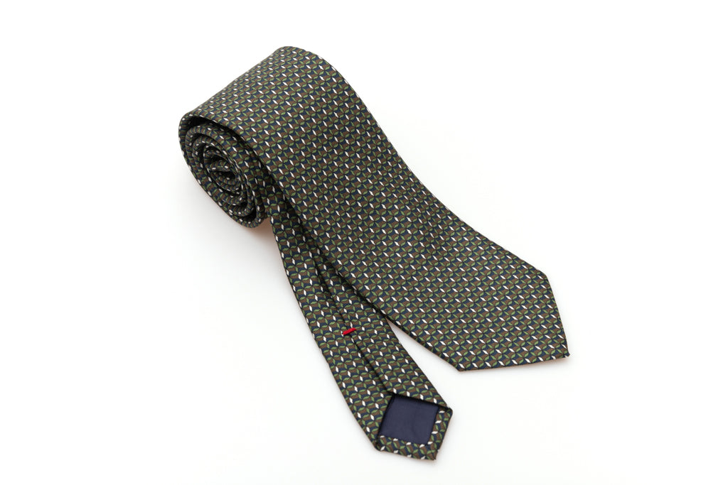 Green and brown micro-pattern tie in pure silk