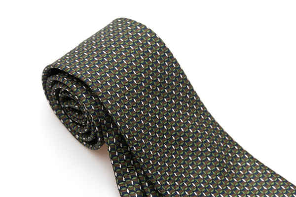 Green and brown micro-pattern tie in pure silk