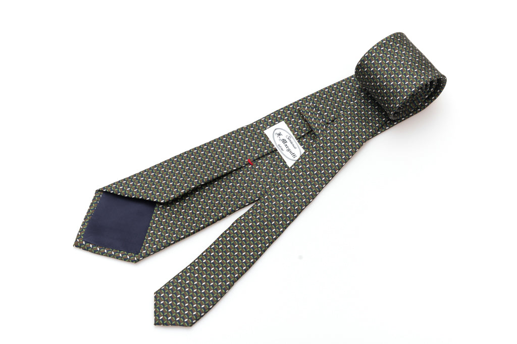 Green and brown micro-pattern tie in pure silk