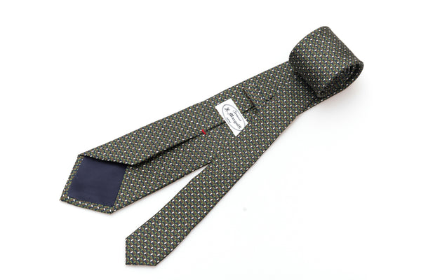 Green and brown micro-pattern tie in pure silk