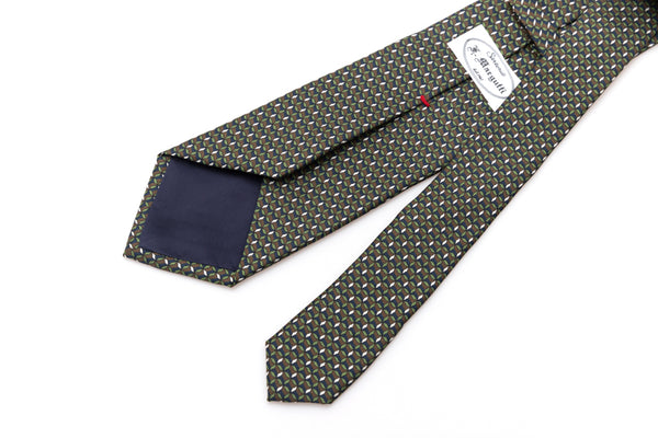 Green and brown micro-pattern tie in pure silk