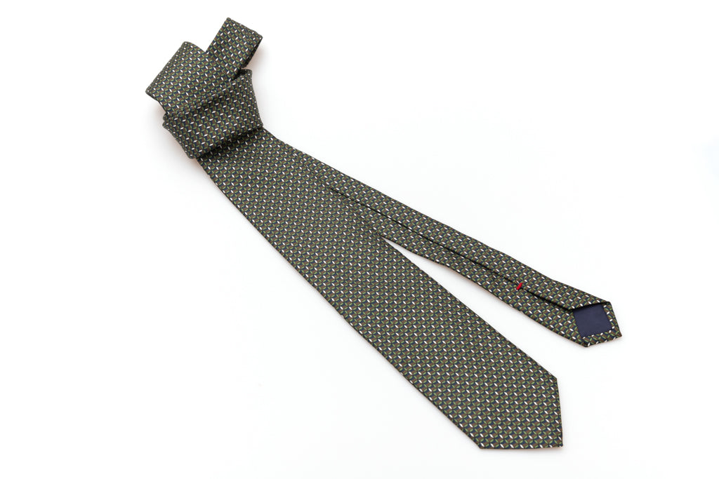 Green and brown micro-pattern tie in pure silk