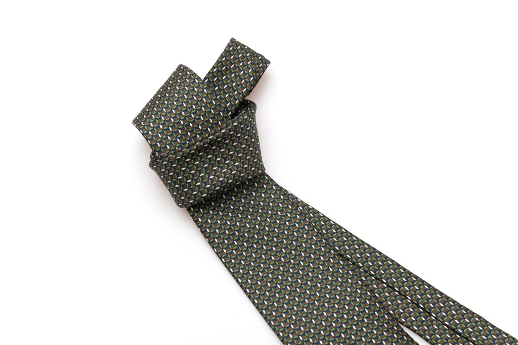 Green and brown micro-pattern tie in pure silk