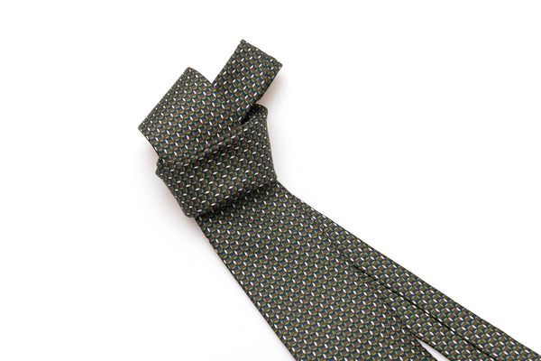 Green and brown micro-pattern tie in pure silk