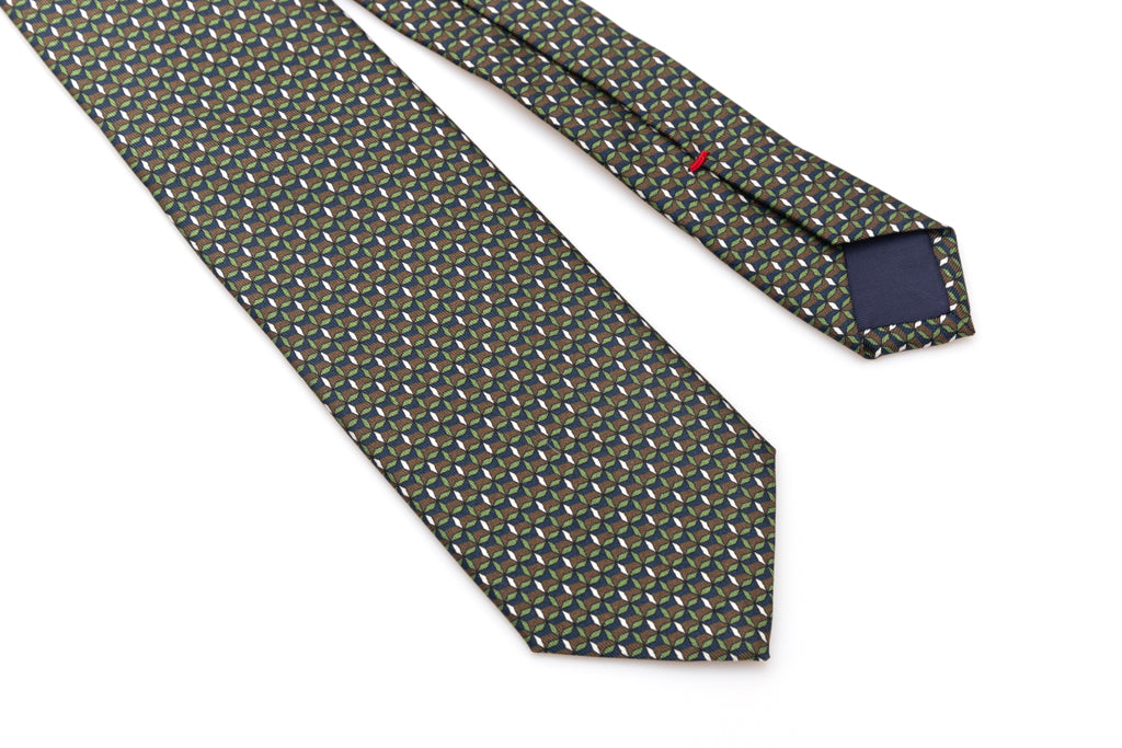 Green and brown micro-pattern tie in pure silk