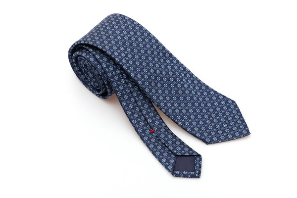Cravate en soie pure à micro-motif bleu