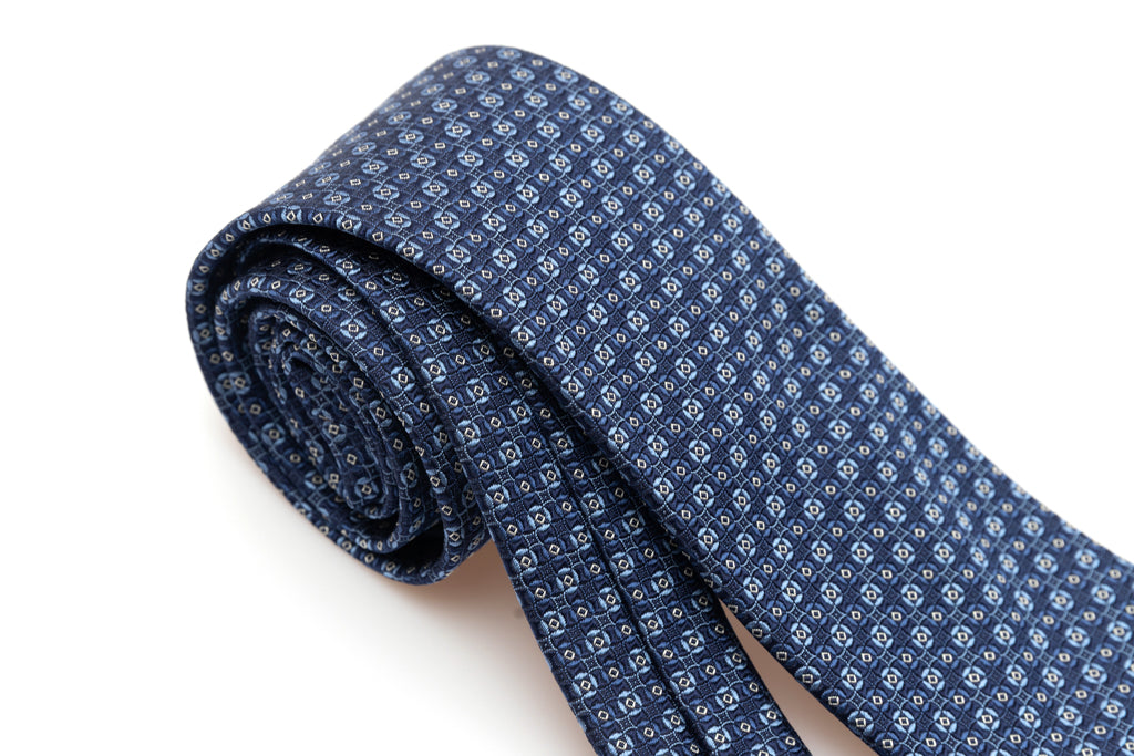 Blue micro-pattern tie in pure silk