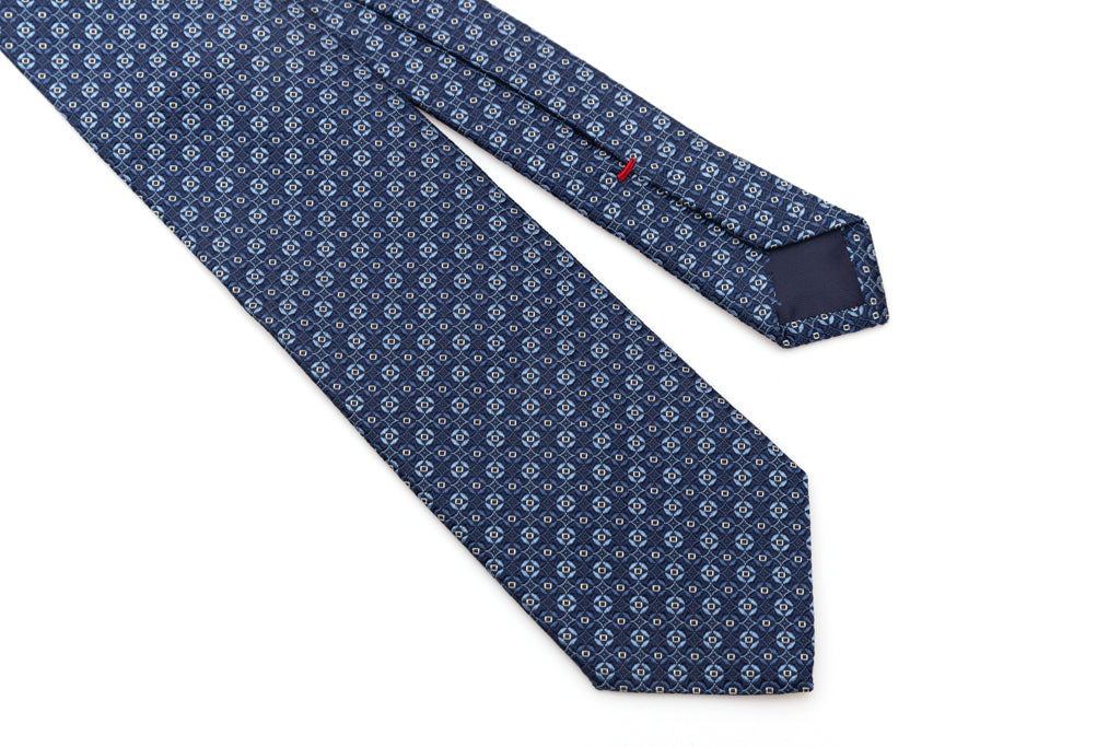 Blue micro-pattern tie in pure silk