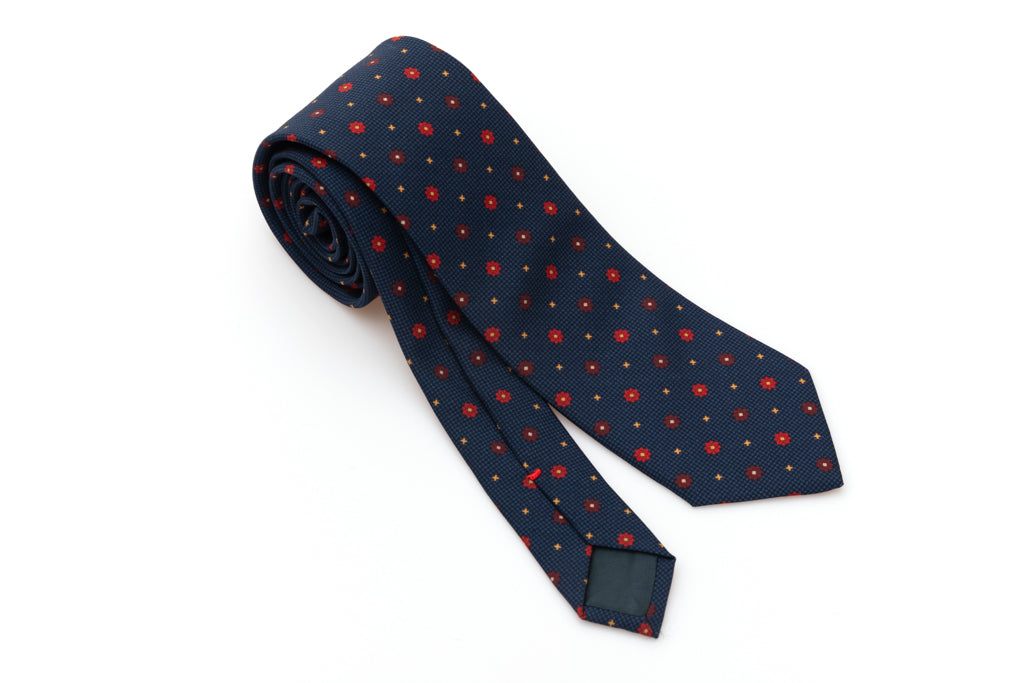 Navy blue tie with micro pattern in pure silk