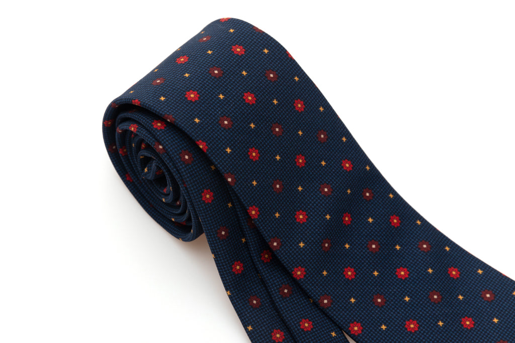 Corbata azul marino con micro patrón en seda pura