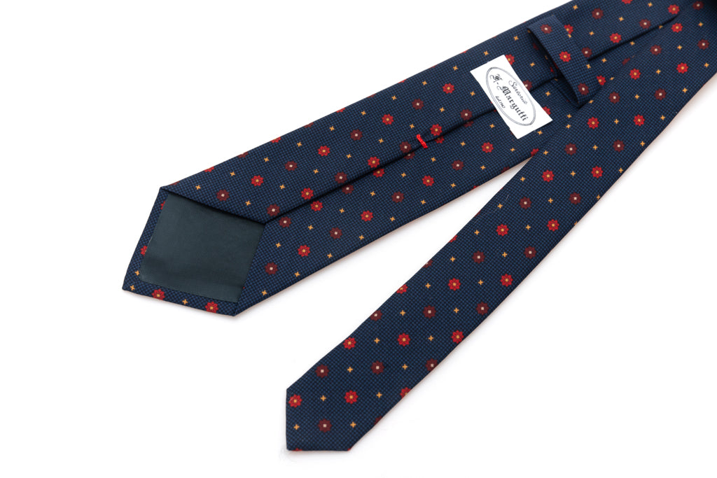 Corbata azul marino con micro patrón en seda pura