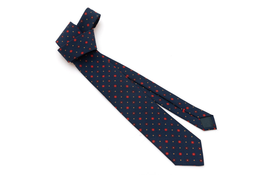 Corbata azul marino con micro patrón en seda pura
