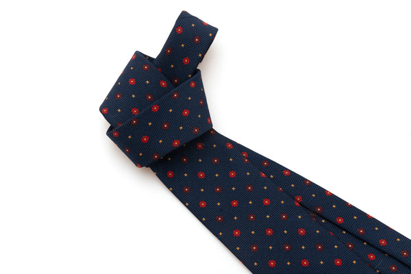 Navy blue tie with micro pattern in pure silk