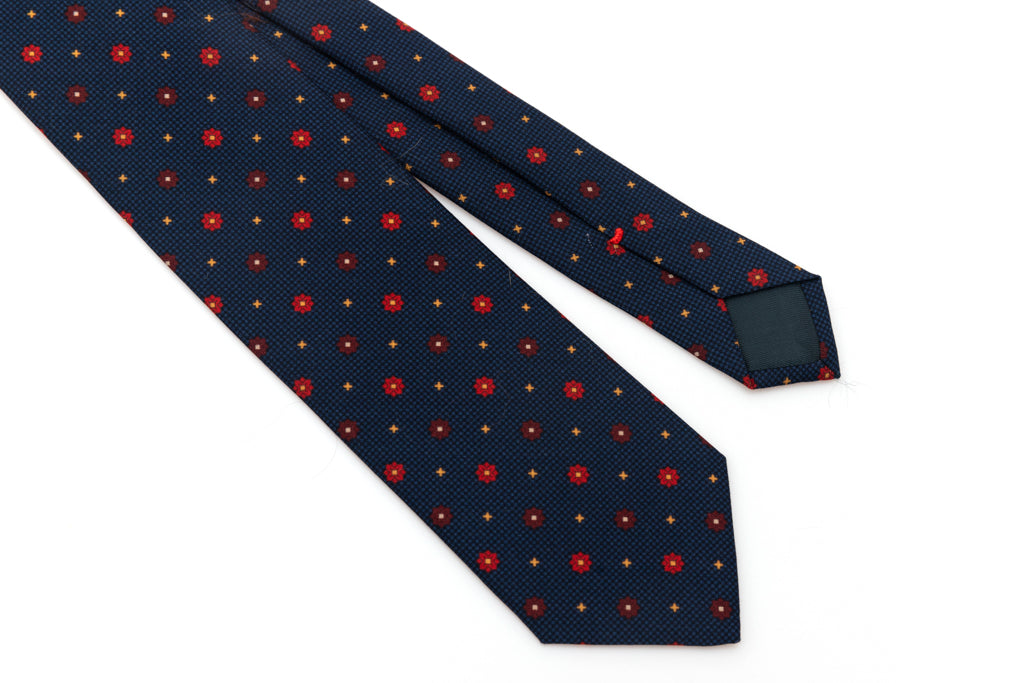 Navy blue tie with micro pattern in pure silk