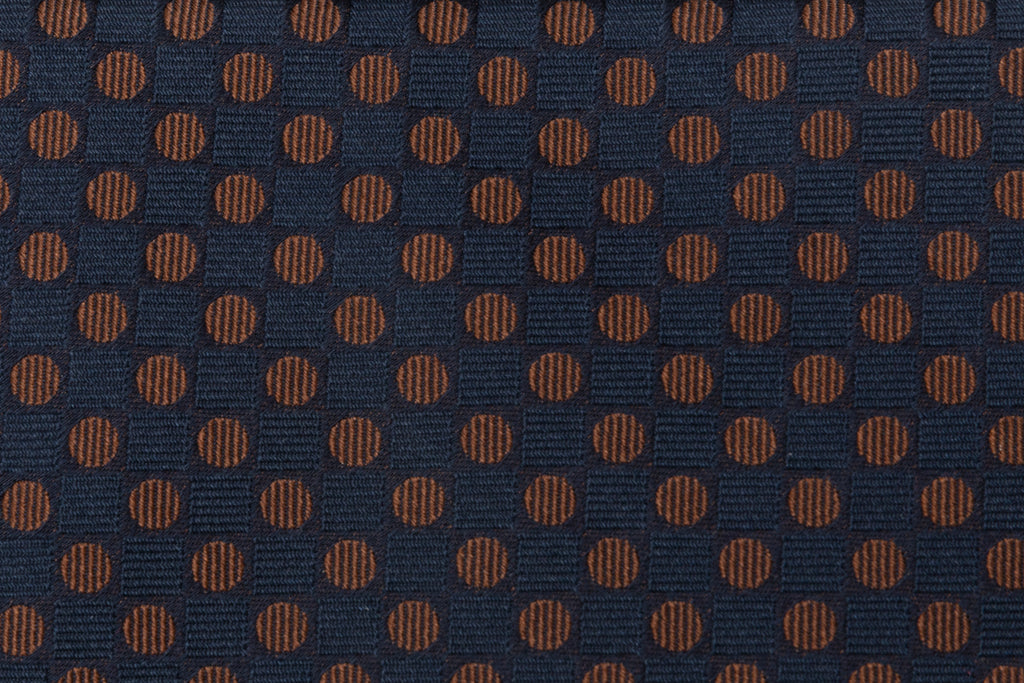 Blue tie with brown polka dots in pure silk