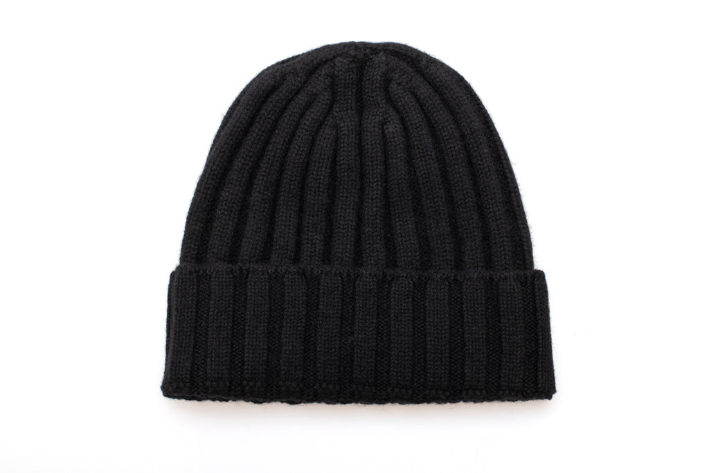Zwarte geribbelde kasjmier beanie