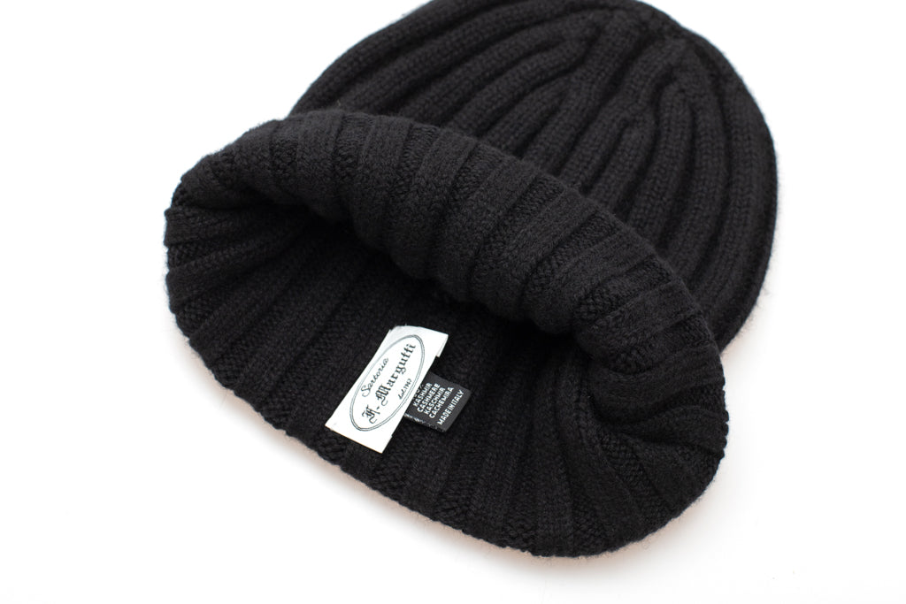Zwarte geribbelde kasjmier beanie