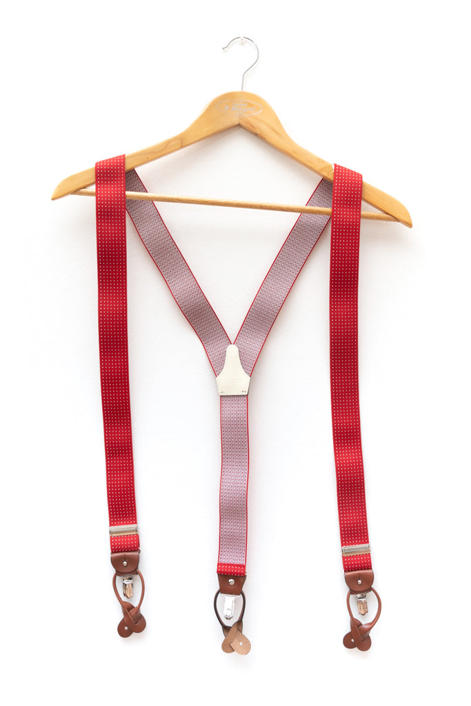 Red micropois white suspenders
