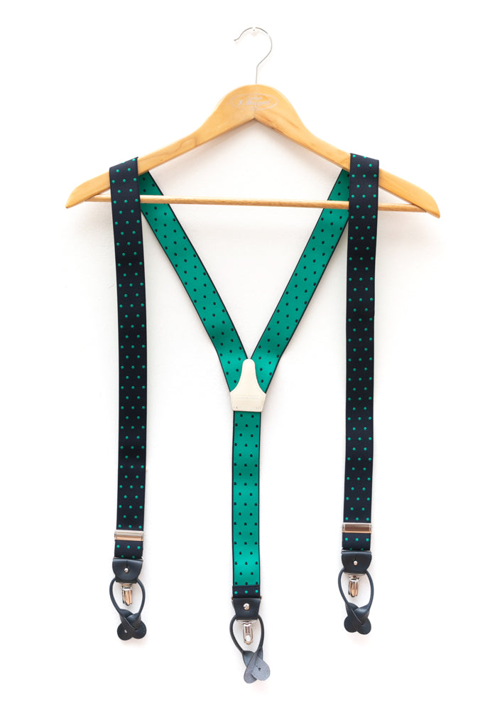 Bretelle blu con pois verdi