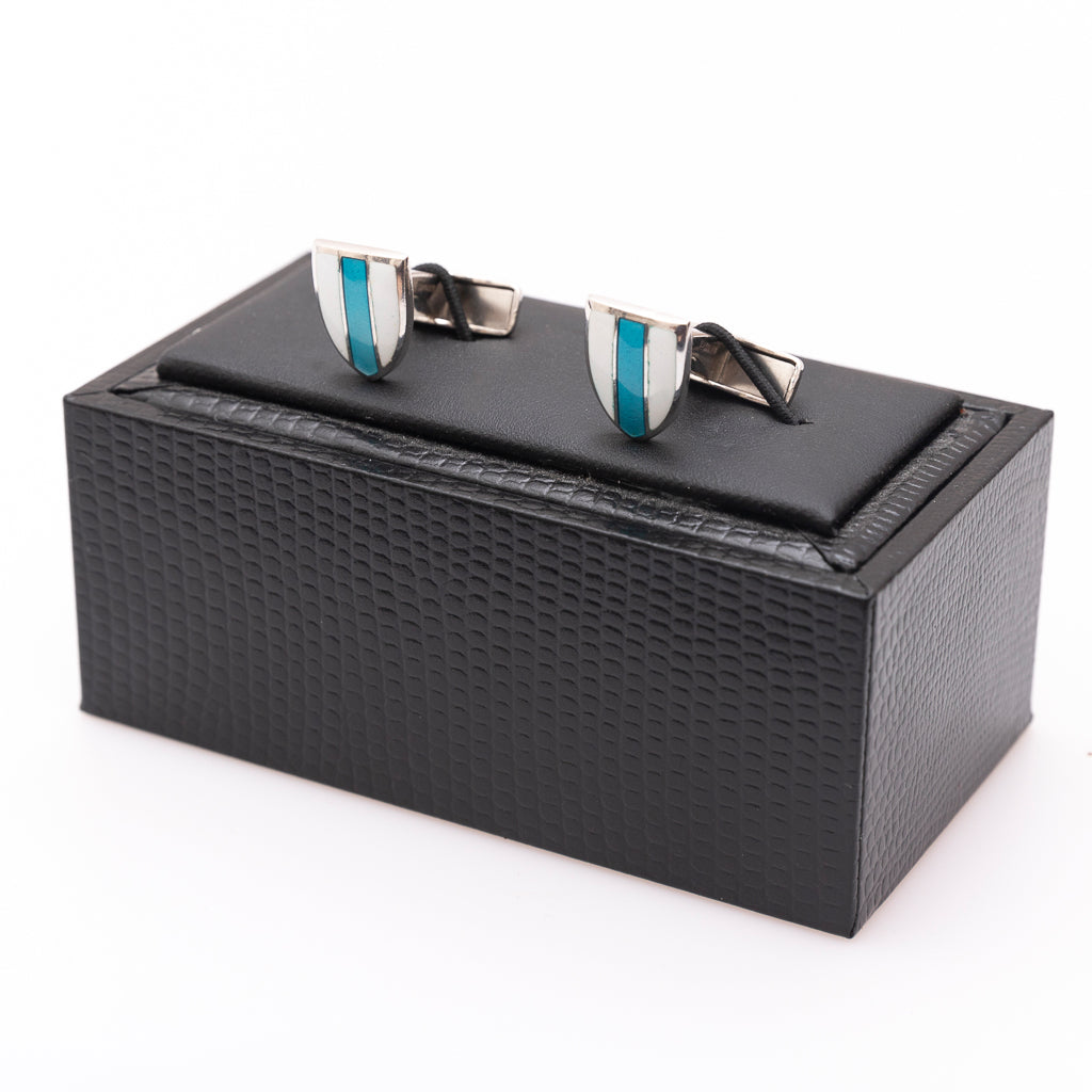 White blue silver cufflinks