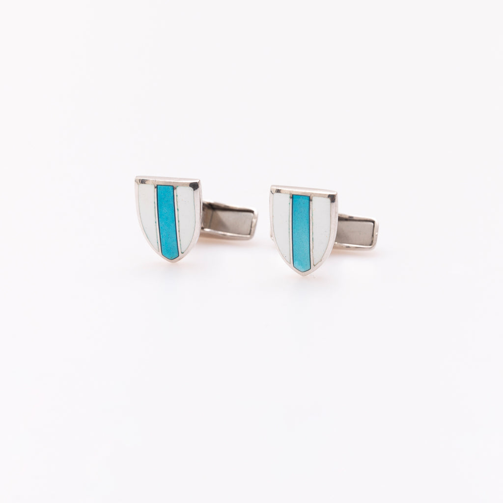 White blue silver cufflinks