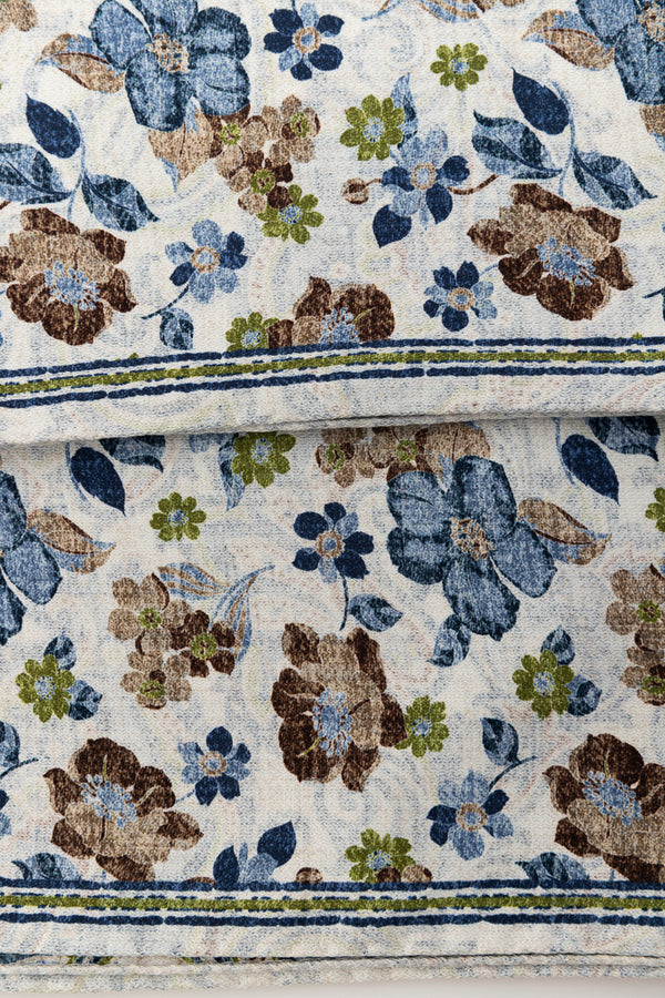 Reversible scarf with floral pattern pure silk