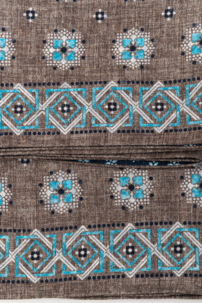 Brown and Blue Reversible Scarf in Pure Silk