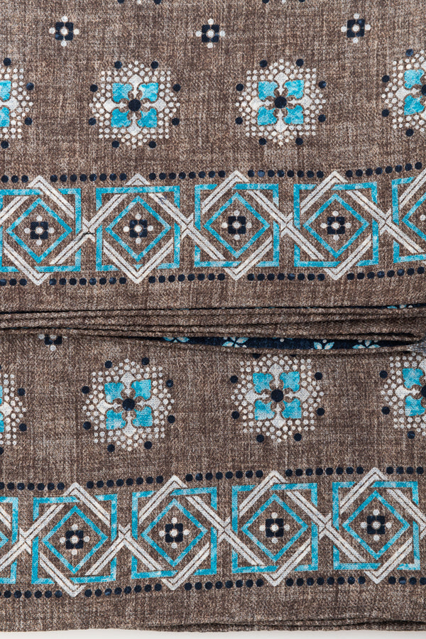 Brown and Blue Reversible Scarf in Pure Silk