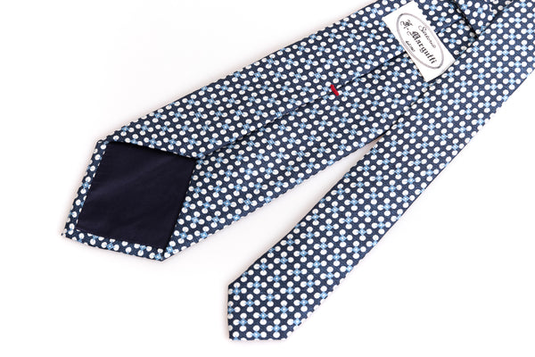 Blue tie with light blue and white pattern 100% silk