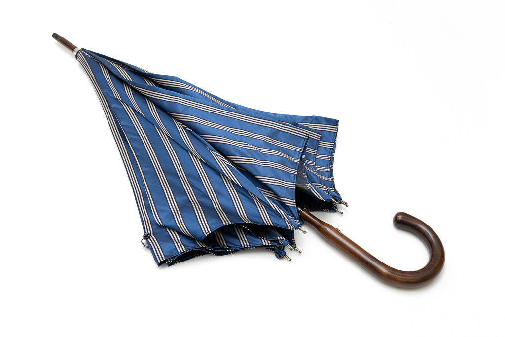 Ombrello a righe blu Mario Talarico in legno di melo