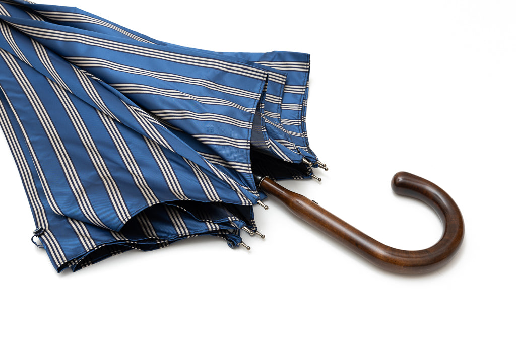 Ombrello a righe blu Mario Talarico in legno di melo