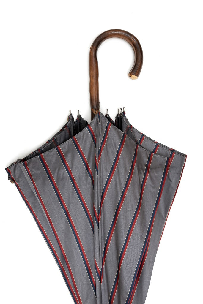 Mario Talarico Gray Striped Chestnut Wood Umbrella