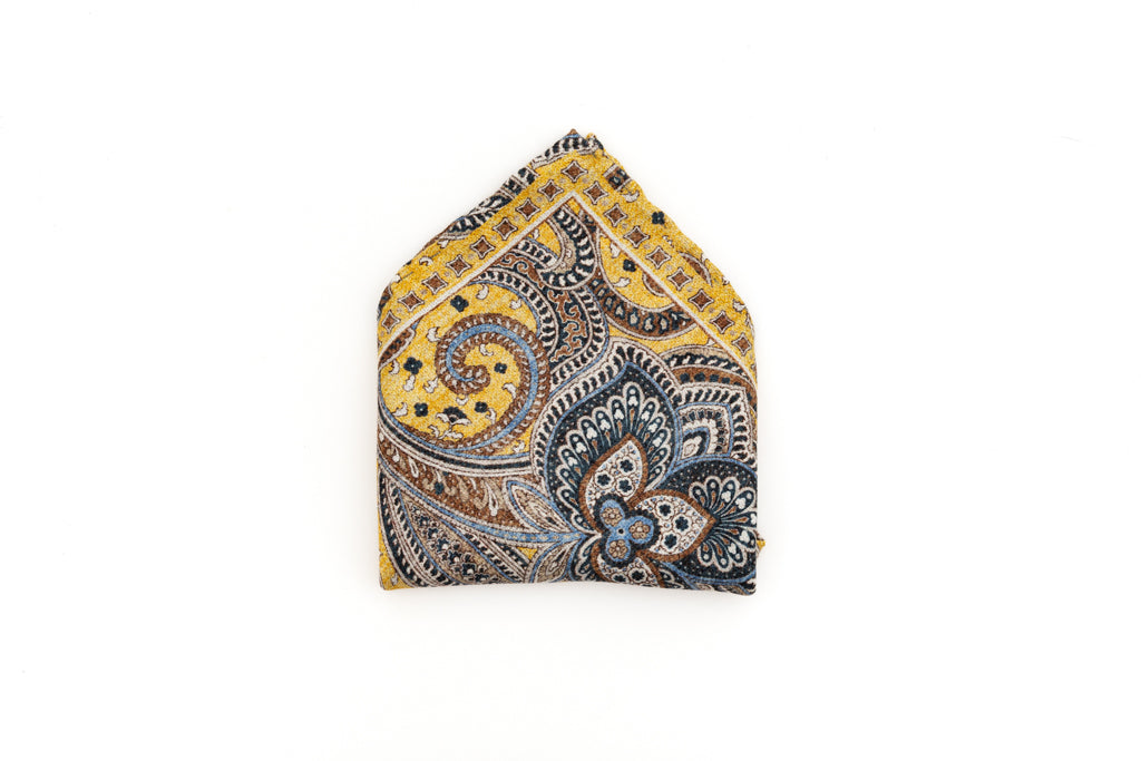 Ochre patterned silk pouch