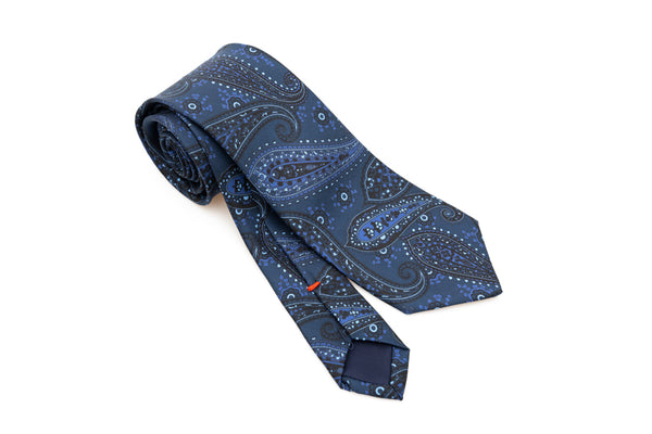 Navy blue tie in light blue pattern pure silk