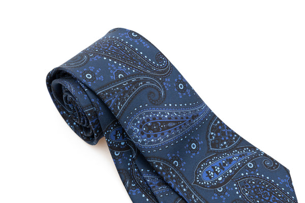 Temno modra kravata z svetlo modrim vzorcem iz čiste svile