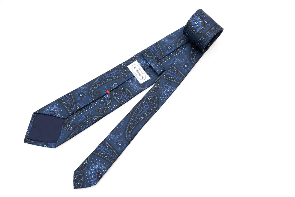 Temno modra kravata z svetlo modrim vzorcem iz čiste svile
