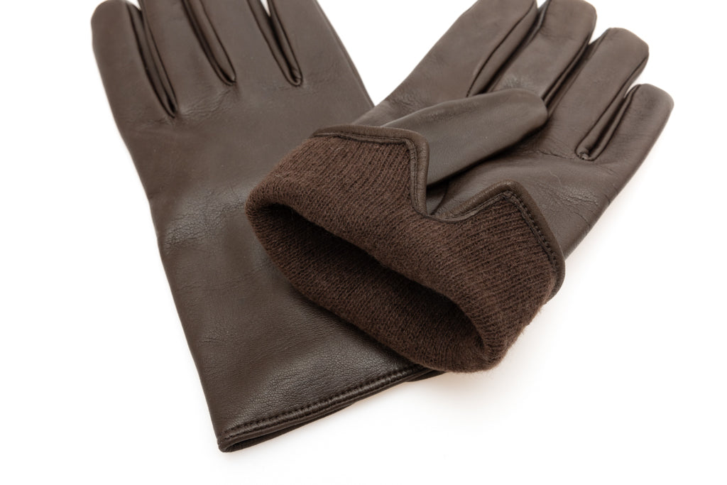 Bruine Gladde Leren Handschoenen