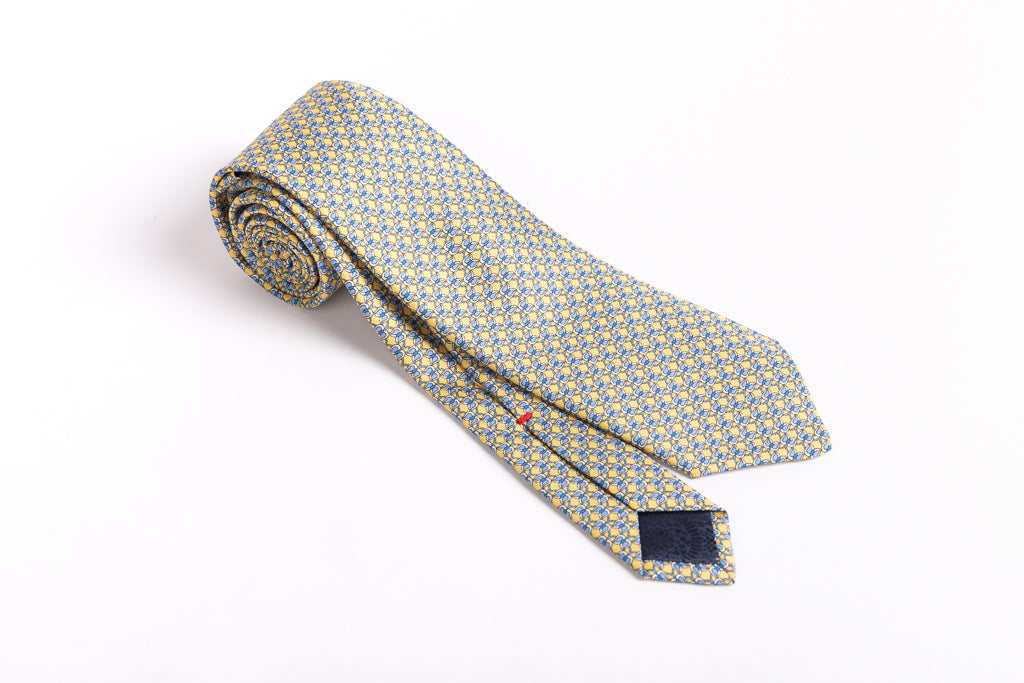 Yellow patterned tie in pure silk