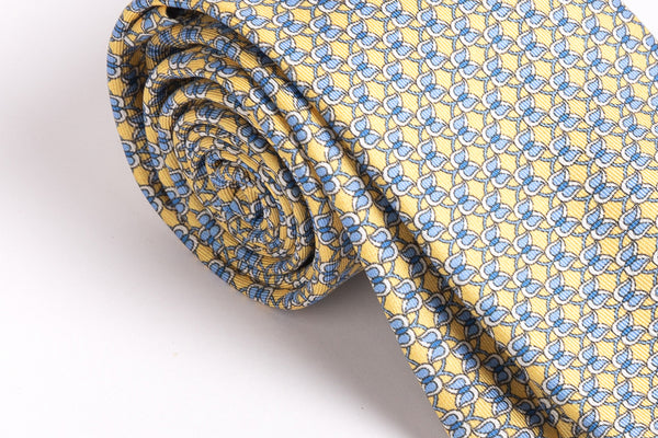 Yellow patterned tie in pure silk