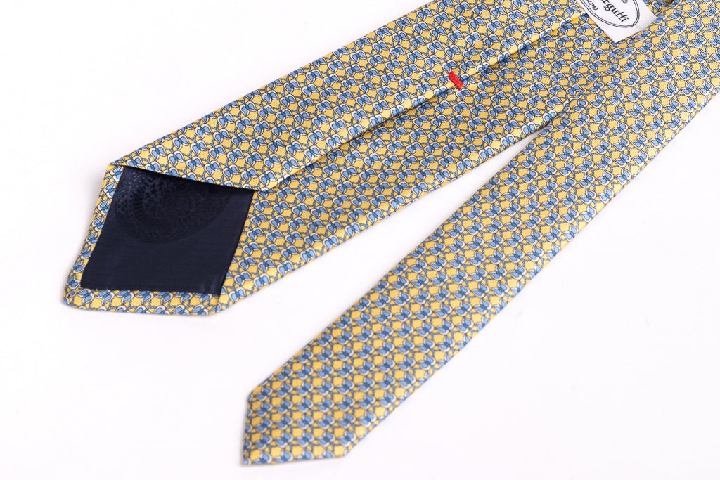 Yellow patterned tie in pure silk