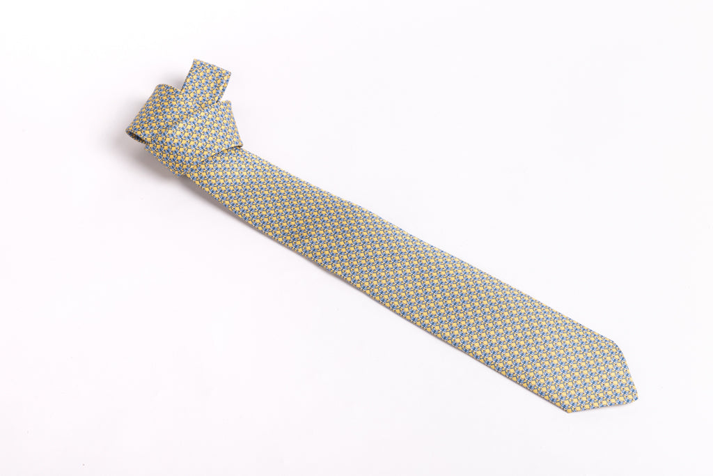 Yellow patterned tie in pure silk