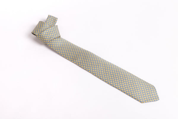Yellow patterned tie in pure silk