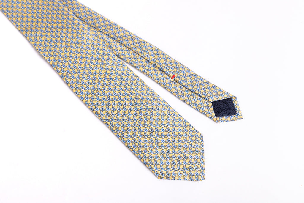 Yellow patterned tie in pure silk