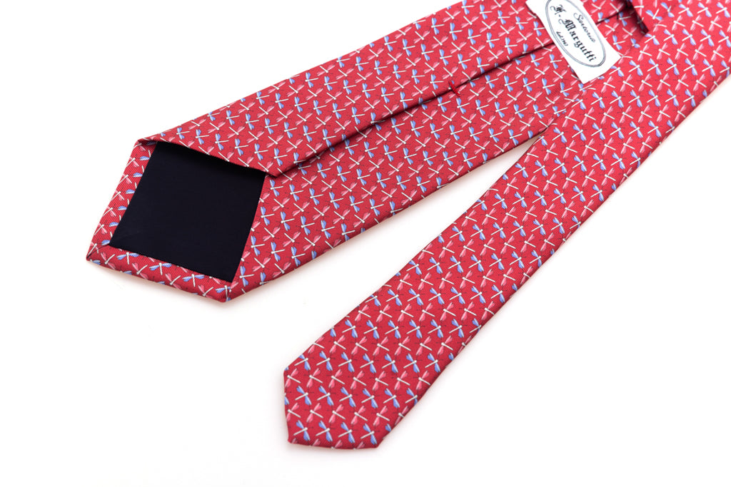 Red dragonfly tie in pure silk