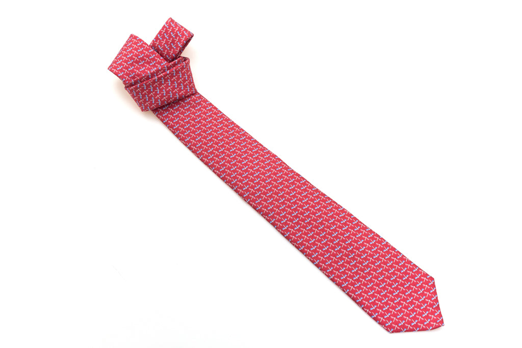 Red dragonfly tie in pure silk