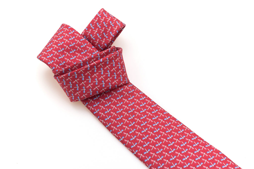 Red dragonfly tie in pure silk