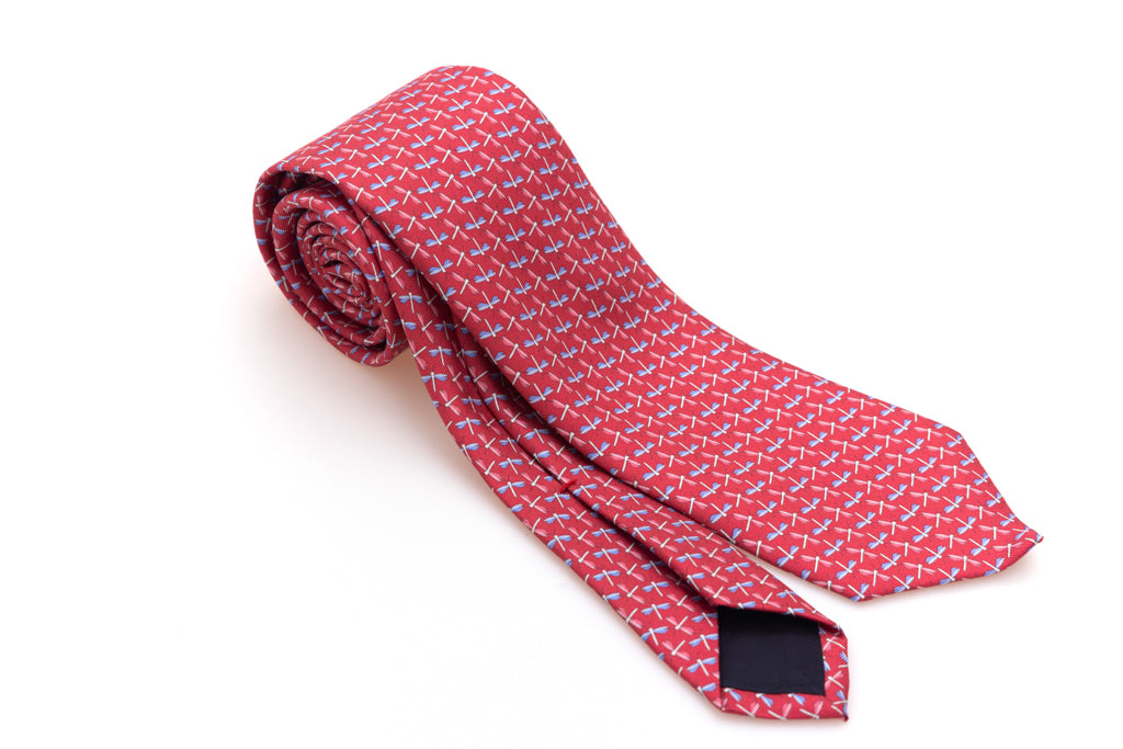 Red dragonfly tie in pure silk