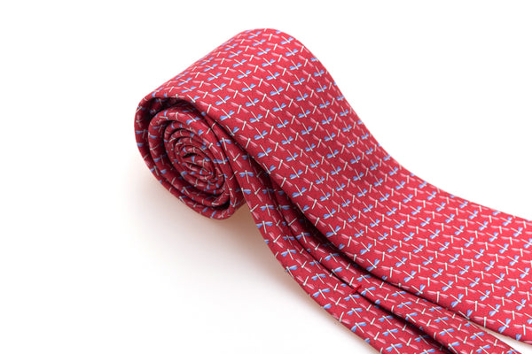 Red dragonfly tie in pure silk